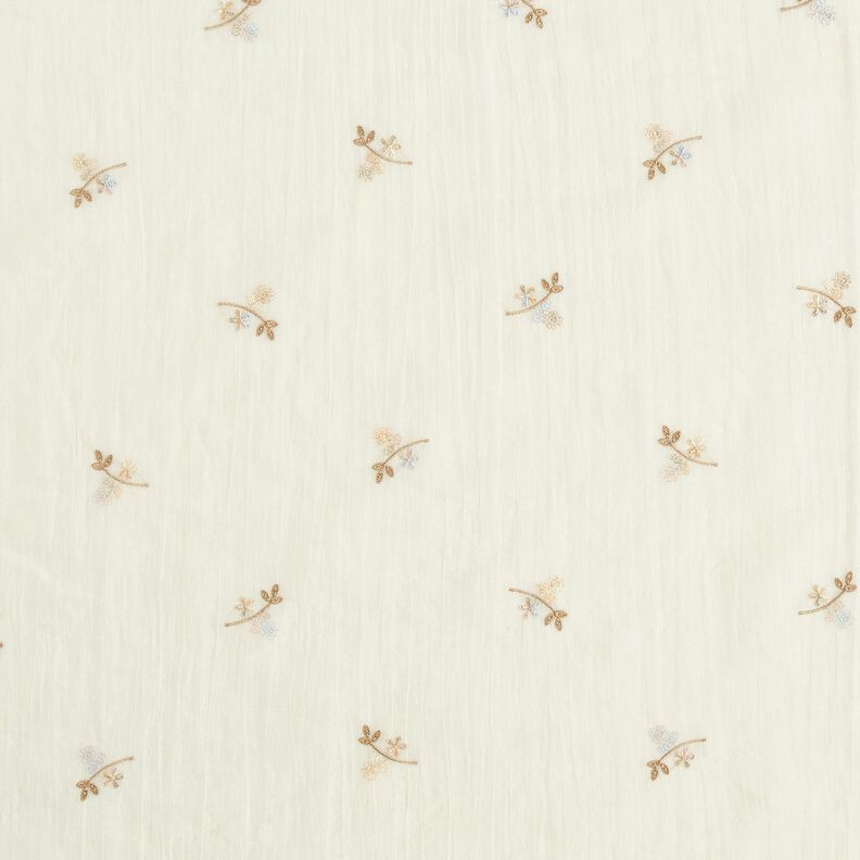 Voile crinkle broderie florale – écru/marron clair,  image number 1