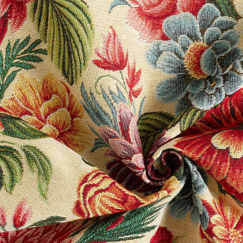 Tissu de décoration Gobelin Grandes fleurs – beige clair/rouge, image number 3