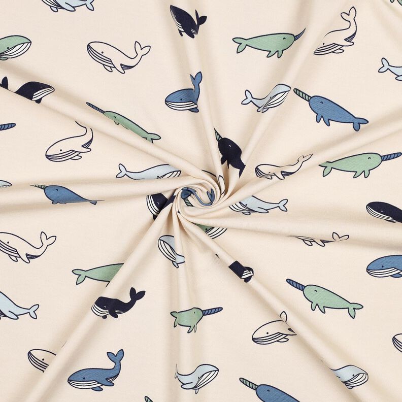 Jersey coton Jolies baleines | Poppy Fabrics – noix de cajou/bleu marine,  image number 3