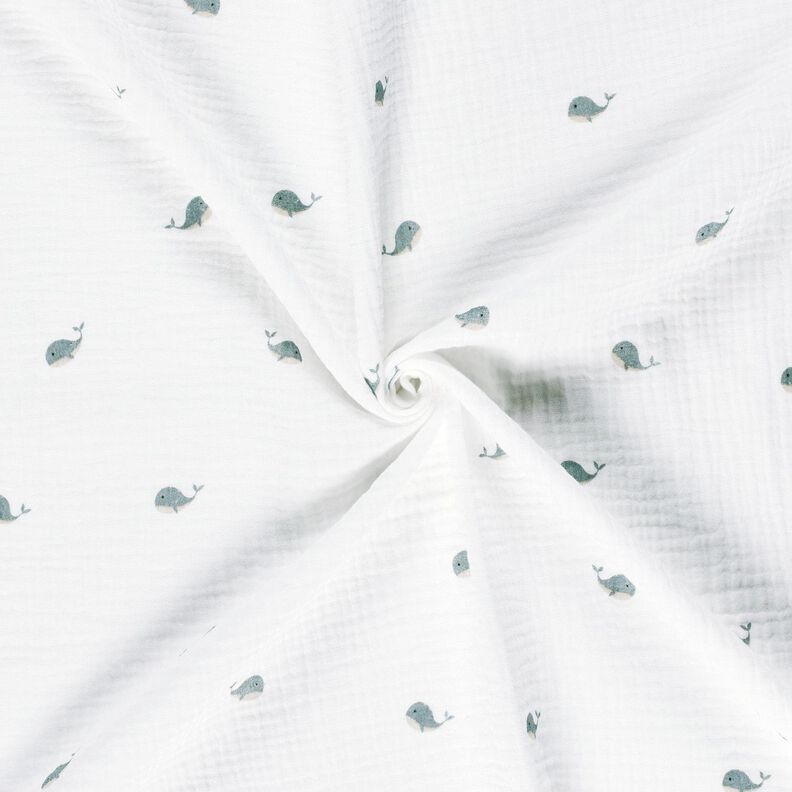 Tissu double gaze de coton Petites baleines – ivoire/gris bleu,  image number 3