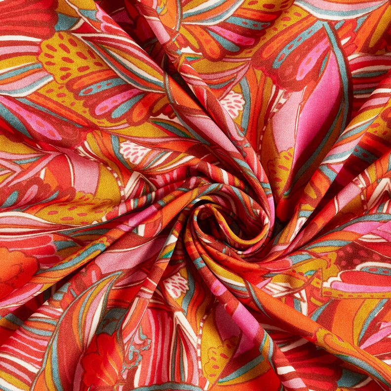 Beachwear tissu viscose paons et fleurs – orange/bordeaux, image number 3