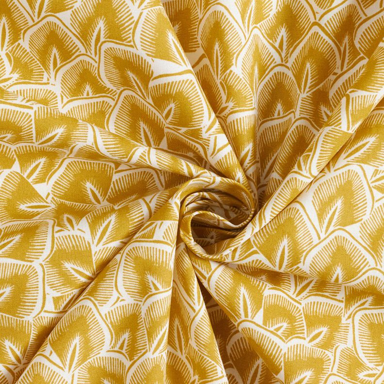 Tissu en coton Cretonne Feuilles abstraites – moutarde/ivoire,  image number 3