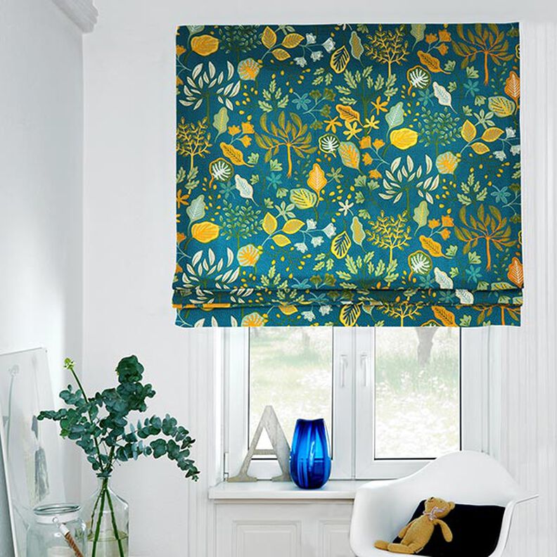 Tissu de décoration Semi-panama art de la feuille – bleu océan,  image number 7