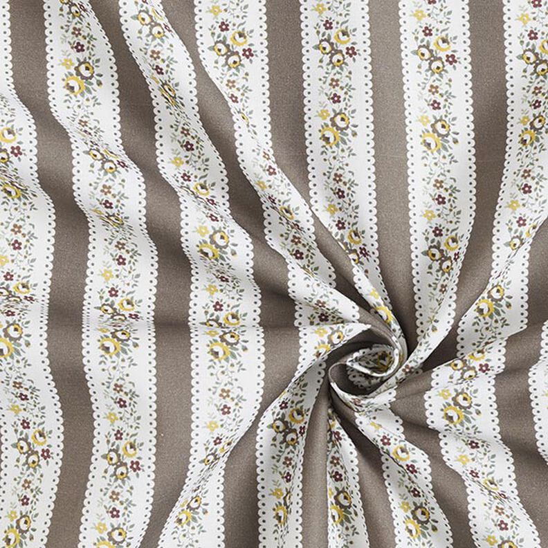 Popeline de coton Rayures fleuries – blanc/kaki, image number 3