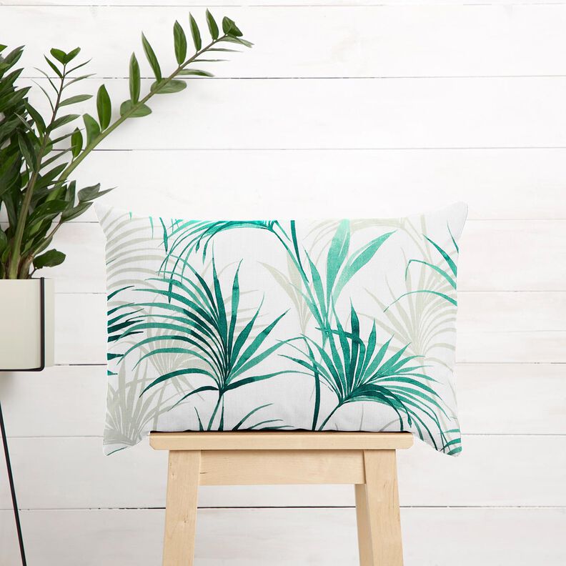 Tissu de décoration Panama Palmwedel – blanc/vert émeraude, image number 6