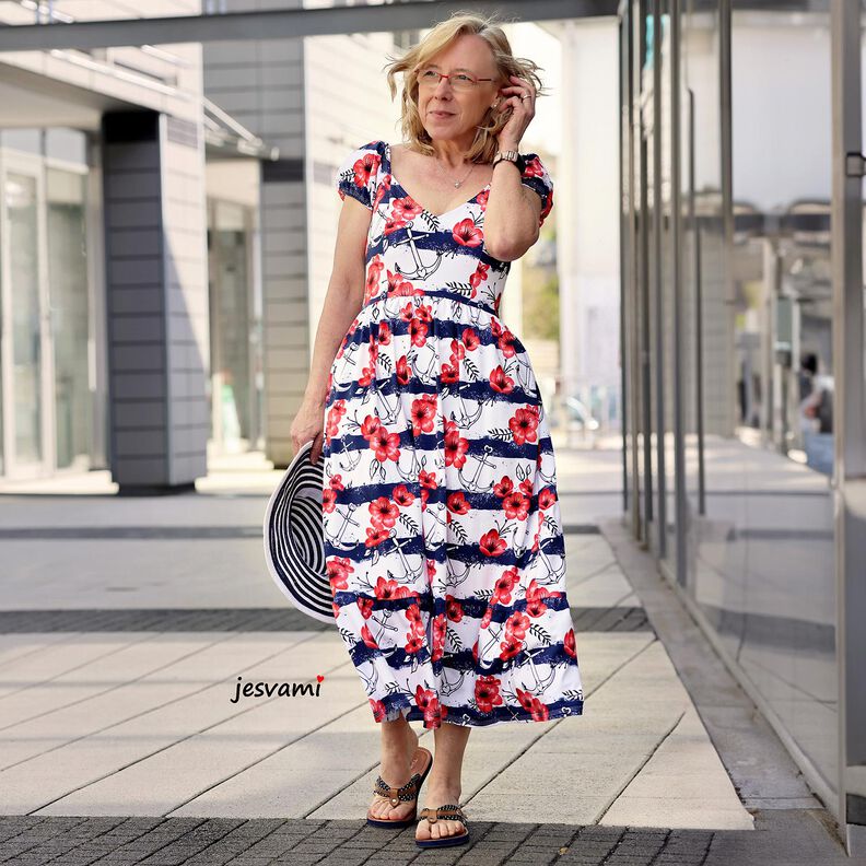 Jersey coton Rayures fleurs & ancres | Glitzerpüppi – blanc/chili,  image number 8