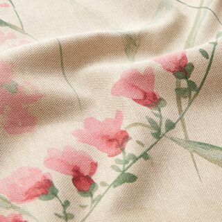 Tissu de décoration Semi-panama Fleurs de freesia – nature/myrtille, 