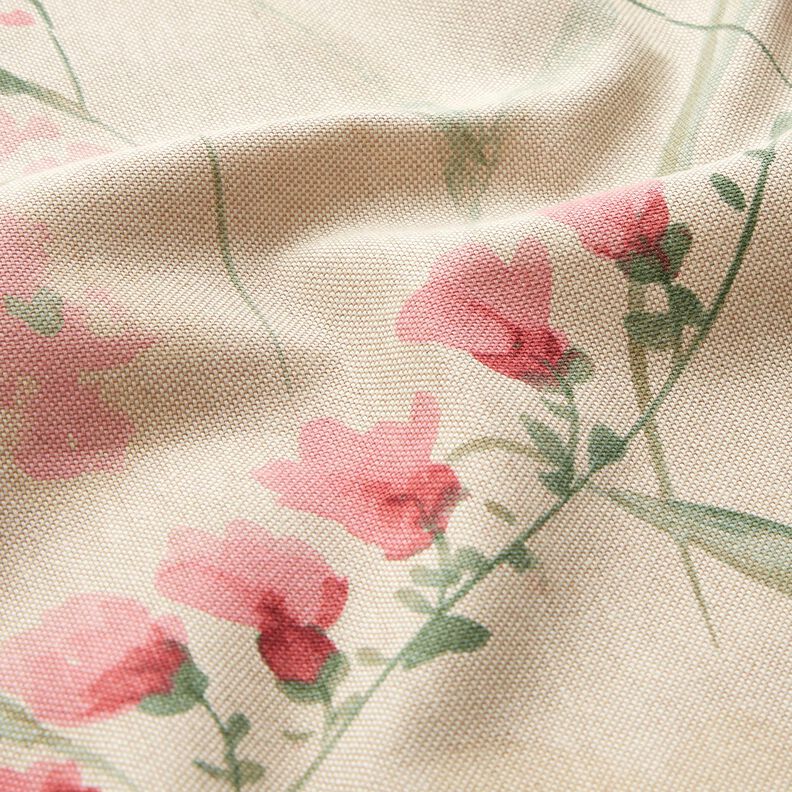 Tissu de décoration Semi-panama Fleurs de freesia – nature/myrtille,  image number 2