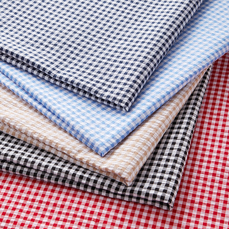 Seersucker Mélange coton à carreaux Vichy – bleu marine,  image number 5