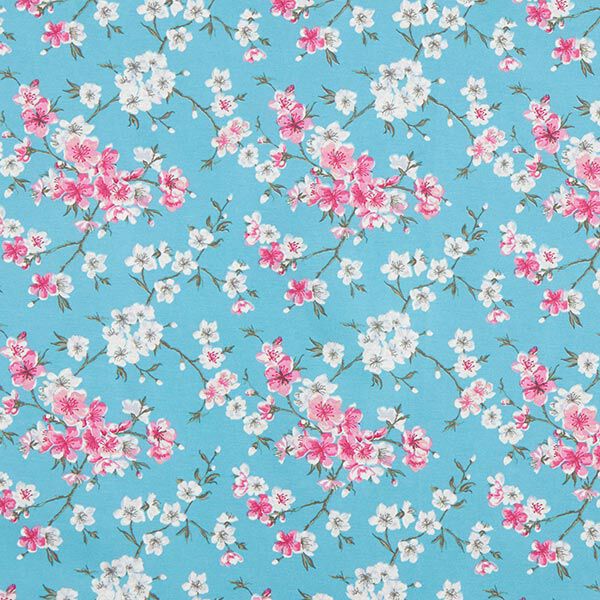 Coton enduit fleurs de cerisier – bleu aqua,  image number 1