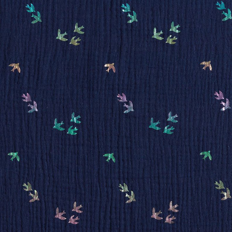 Tissu double gaze de coton Hirondelles Imprimé feuille | Poppy Fabrics – bleu nuit/mélange de,  image number 1