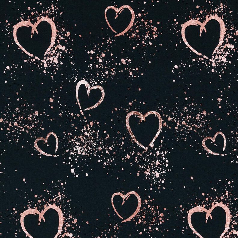 Jersey coton Cœurs dorés mouchetés | Glitzerpüppi – bleu noir/vieux rose foncé,  image number 1