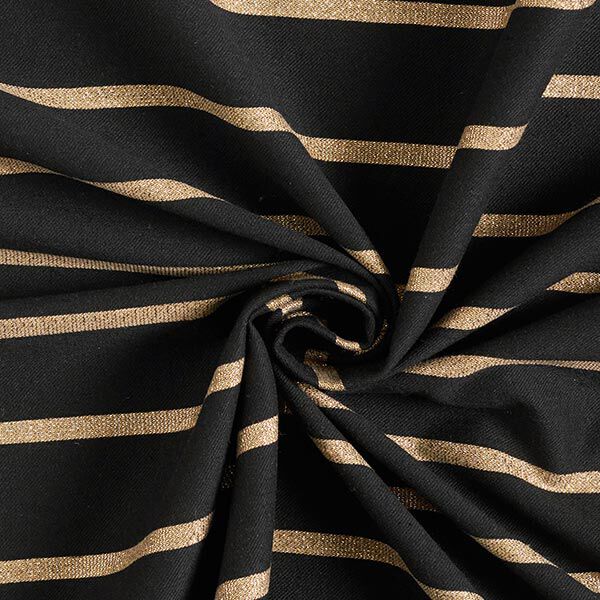 Coton stretch Rayures scintillantes – noir/or,  image number 4