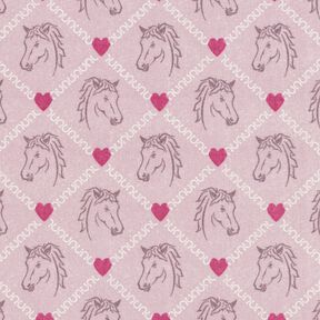 Tissu en coton Cretonne Chevaux et cœurs roses – rose, 