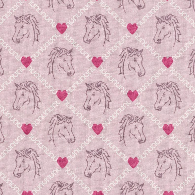 Tissu en coton Cretonne Chevaux et cœurs roses – rose,  image number 1