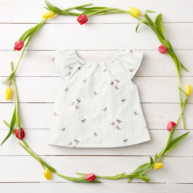 Tissu double gaze de coton Petits oiseaux – ivoire, image number 6