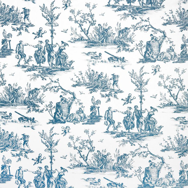 Tissu de décoration Semi-panama Joyeux danseurs 280 cm – bleu océan/blanc,  image number 1