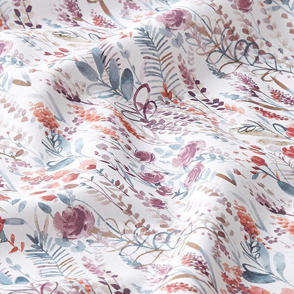 Tissu de décoration Popeline coton Fleurs sauvages – pourpre/pétrole,  image number 2