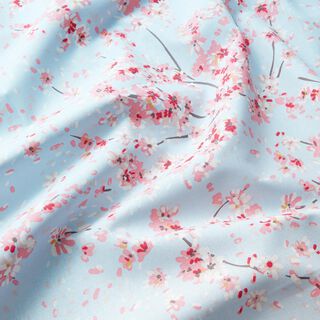 Tissu de décoration Semi-panama Rameaux de fleurs de cerisier – bleu clair/rose, 