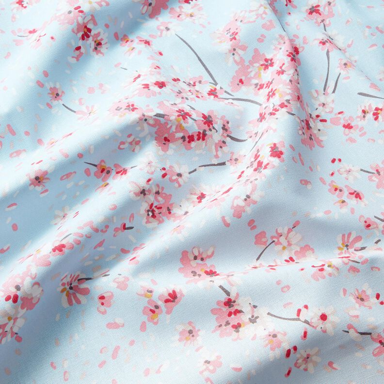 Tissu de décoration Semi-panama Rameaux de fleurs de cerisier – bleu clair/rose,  image number 2
