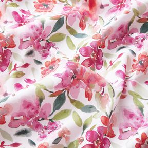 Tissu viscose Fleurs de printemps à l'aquarelle – blanc/violet pastel, 