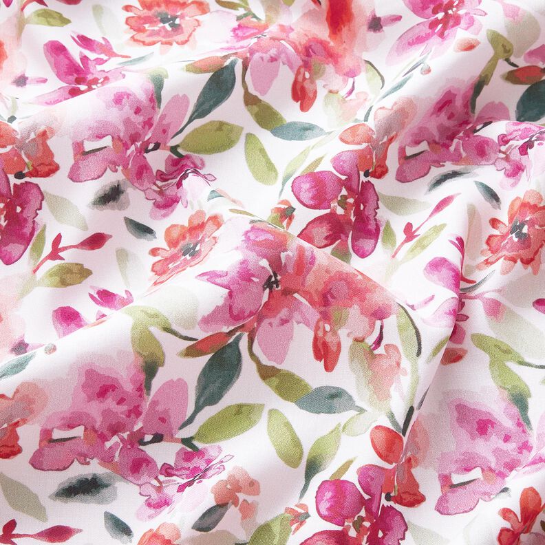 Tissu viscose Fleurs de printemps à l'aquarelle – blanc/violet pastel,  image number 2