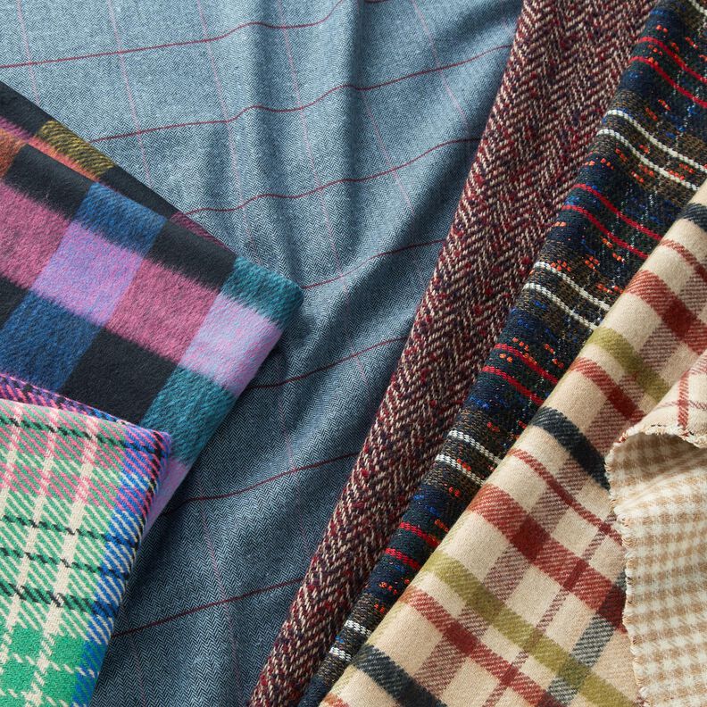 Tissu pour manteau en coton mélangé à chevrons et carreaux – bleu clair/rouge bordeaux, image number 6