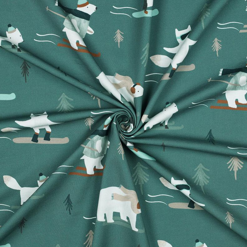 French Terry Sweat d’été Animaux aux sports d'hiver Impression numérique | Poppy Fabrics – pétrole, image number 3