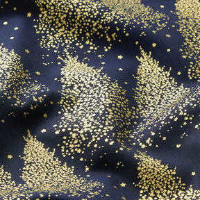 Tissu en coton Popeline Sapins avec poussière d’or – bleu nuit/or, 