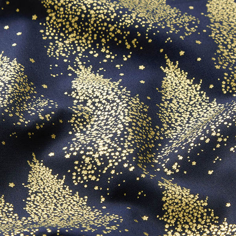 Tissu en coton Popeline Sapins avec poussière d’or – bleu nuit/or, image number 2