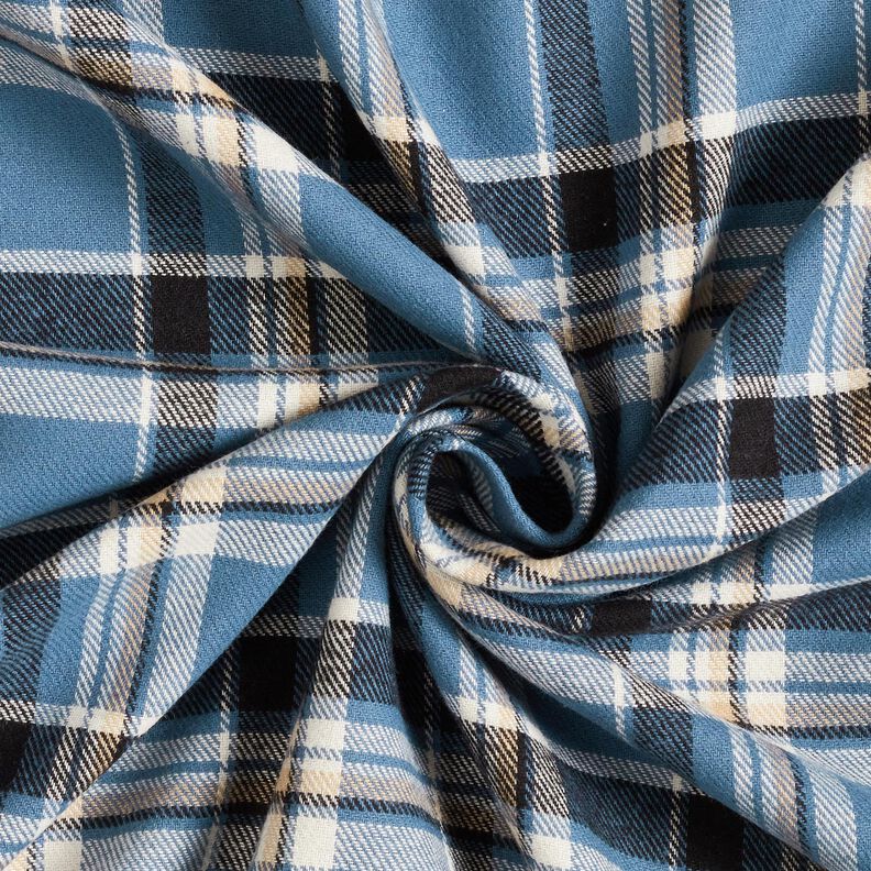 Flanelle coton Carreaux – bleu jean/noir, image number 3