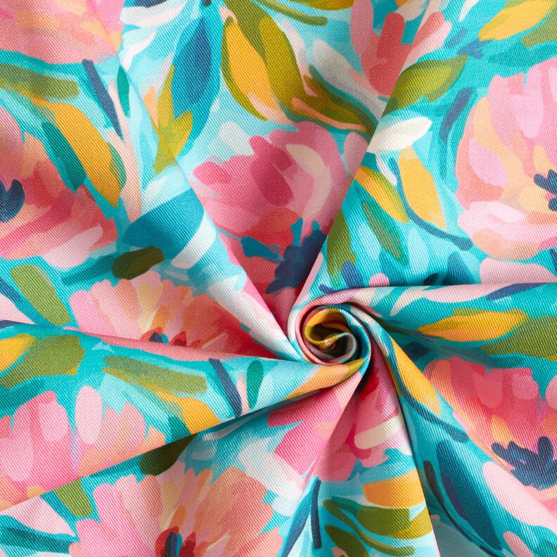 Tissu de décoration Sergé coton Fleurs peintes  – rose/turquoise,  image number 3