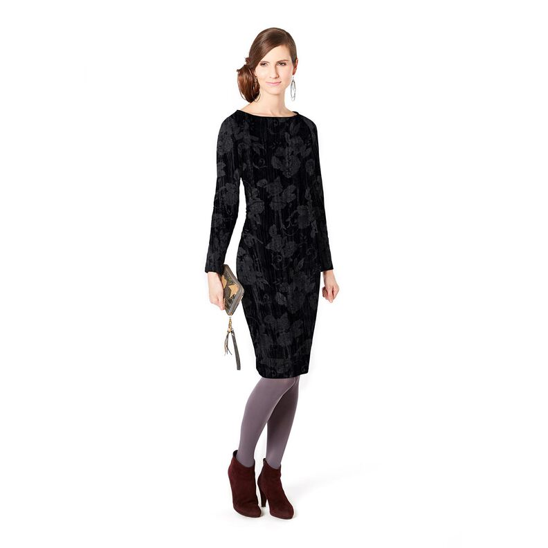 Velours crash à motif chrysanthème – noir,  image number 5