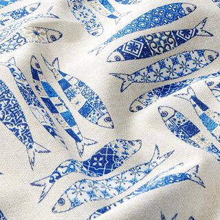 Tissu de décoration Canvas Sardines – bleu/nature, 