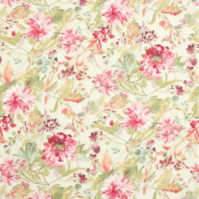 Tissu de décoration Canvas Fleurs aquarelles – beige clair/framboise, 