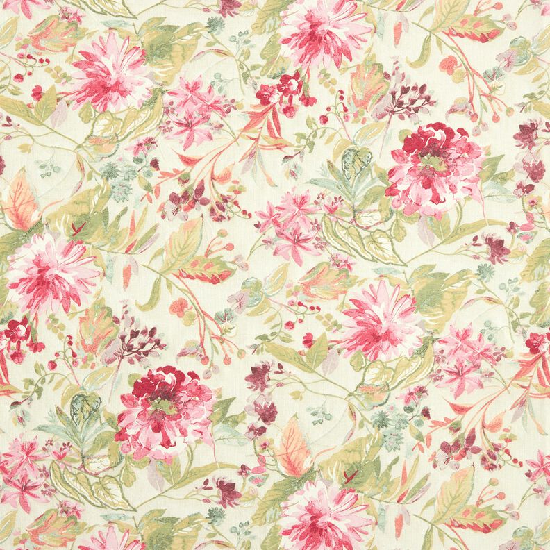Tissu de décoration Canvas Fleurs aquarelles – beige clair/framboise,  image number 1
