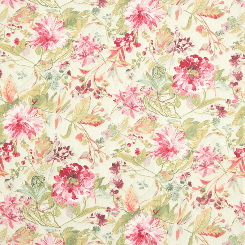 Tissu de décoration Canvas Fleurs aquarelles  – beige clair/framboise,  image number 1