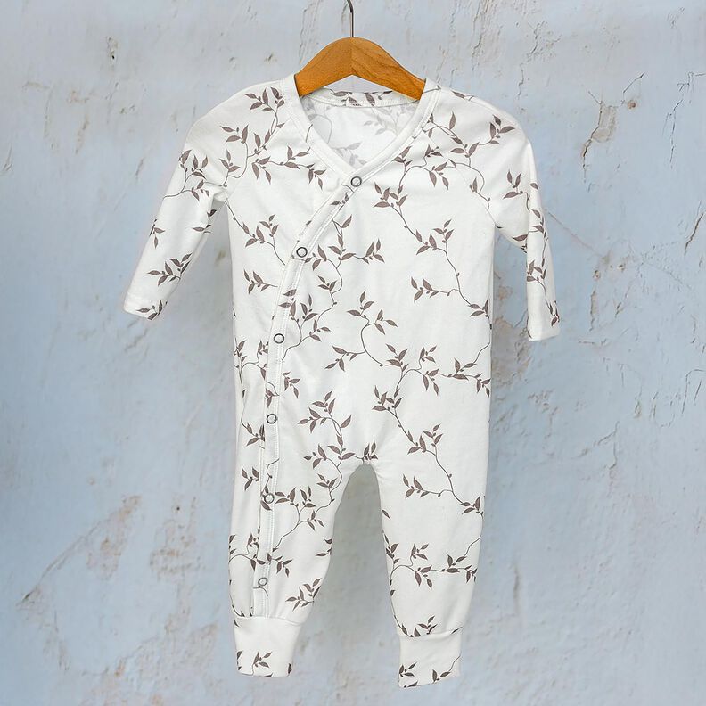 Jersey coton Vrilles de feuilles – ivoire/marron clair, image number 7