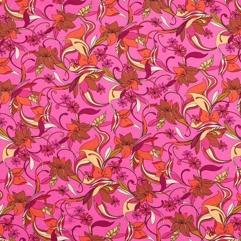 Jersey viscose zarte Blumen – pourpre/rouge feu, image number 1