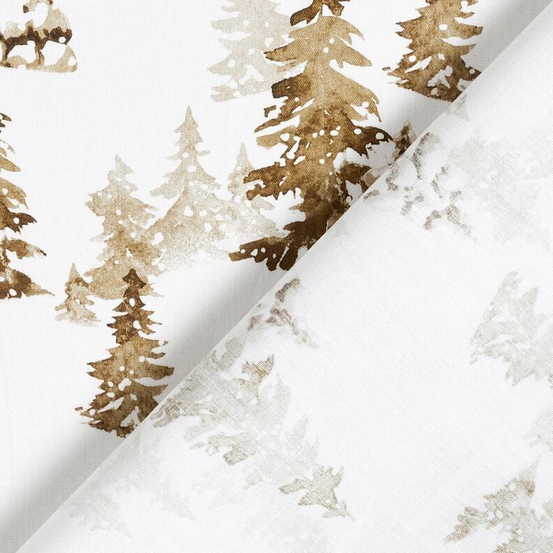 Tissu en coton Popeline sapins enneigés – blanc/brun faon, image number 4