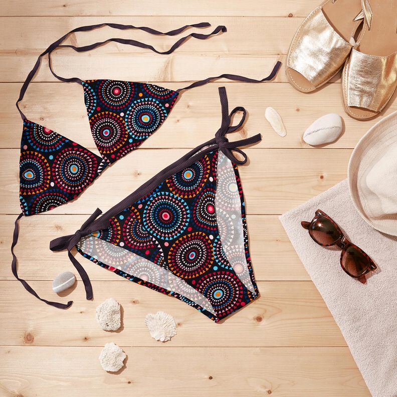 Tissus pour maillot de bain mandala – bleu noir/rouge feu,  image number 7