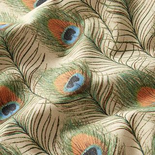 Tissu de décoration Semi-panama plumes de paon – nature/vert, 
