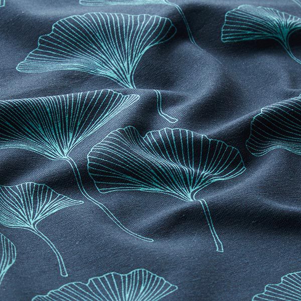Jersey coton Feuilles de ginkgo – bleu marine,  image number 2