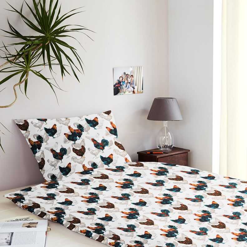 Tissu en coton Cretonne Poules – blanc/bleu nuit, image number 7