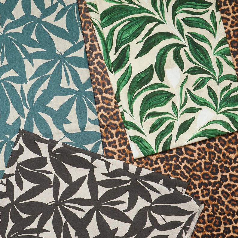 Tissu de décoration Semi-panama Feuilles sobres – noir/nature, image number 7