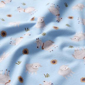 Jersey coton Moutons et chèvres Impression numérique – bleu clair, 