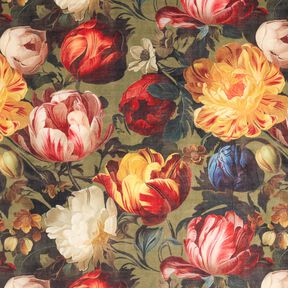 Velours de décoration Pivoines – kaki/rouge foncé, 