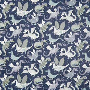 Tissu en coton Cretonne Dragons & Monstres – anthracite/vert, 