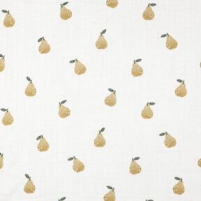 Tissu double gaze de coton Poire Impression numérique | Poppy Fabrics – blanc/jaune olive, 