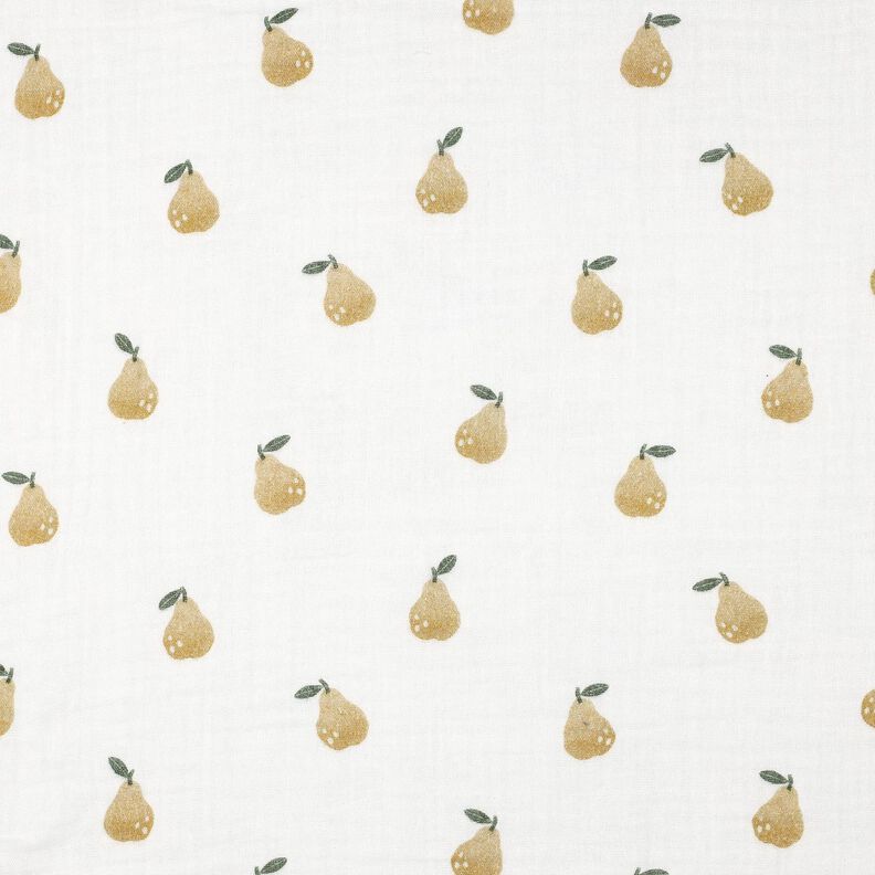 Tissu double gaze de coton Poire Impression numérique | Poppy Fabrics – blanc/jaune olive,  image number 1